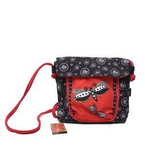 Laurel Burch Butterfly Canvas Shoulder Bag Crossbody Fabric Messenger Red Black